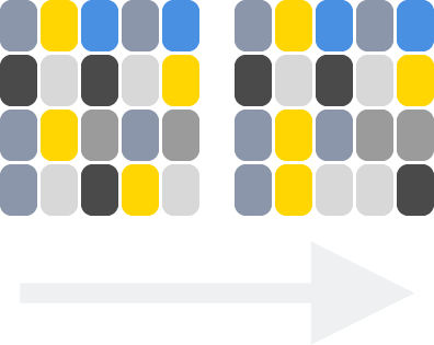 mismatching grids of colored rectangles
